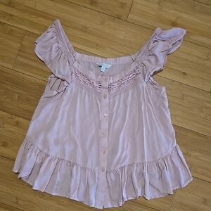 Lucky Brand Light Pink Ruffle Blouse S